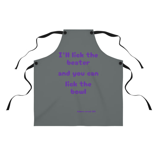 "I'll lick the beater and you can lick the bowl" (purple on dark gray) Apron BB011ppdg