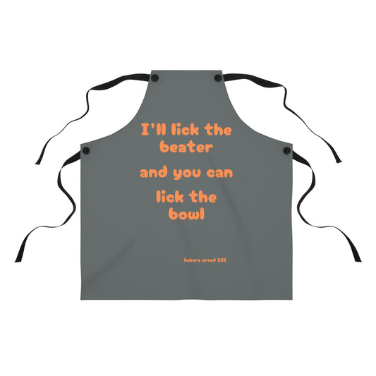 "I'll lick the beater and you can lick the bowl" (orange on dark gray) Apron BB002odg