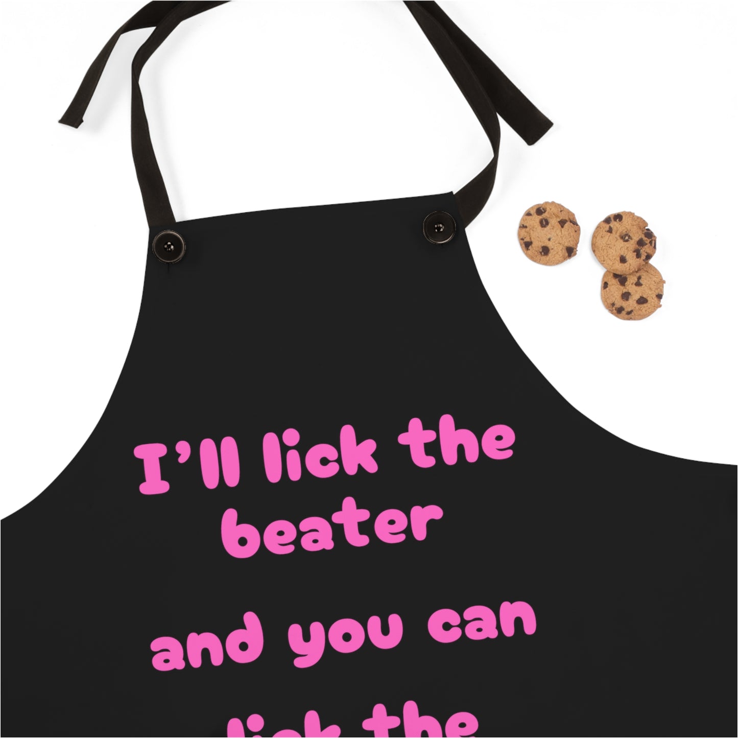 "I'll lick the beater and you can lick the bowl" (pink on black) Apron BB007pb