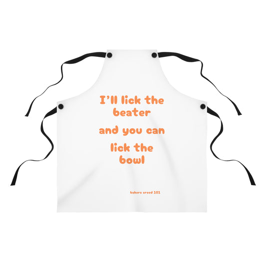 "I'll lick the beater and you can lick the bowl" (orange on white) Apron BB001ow