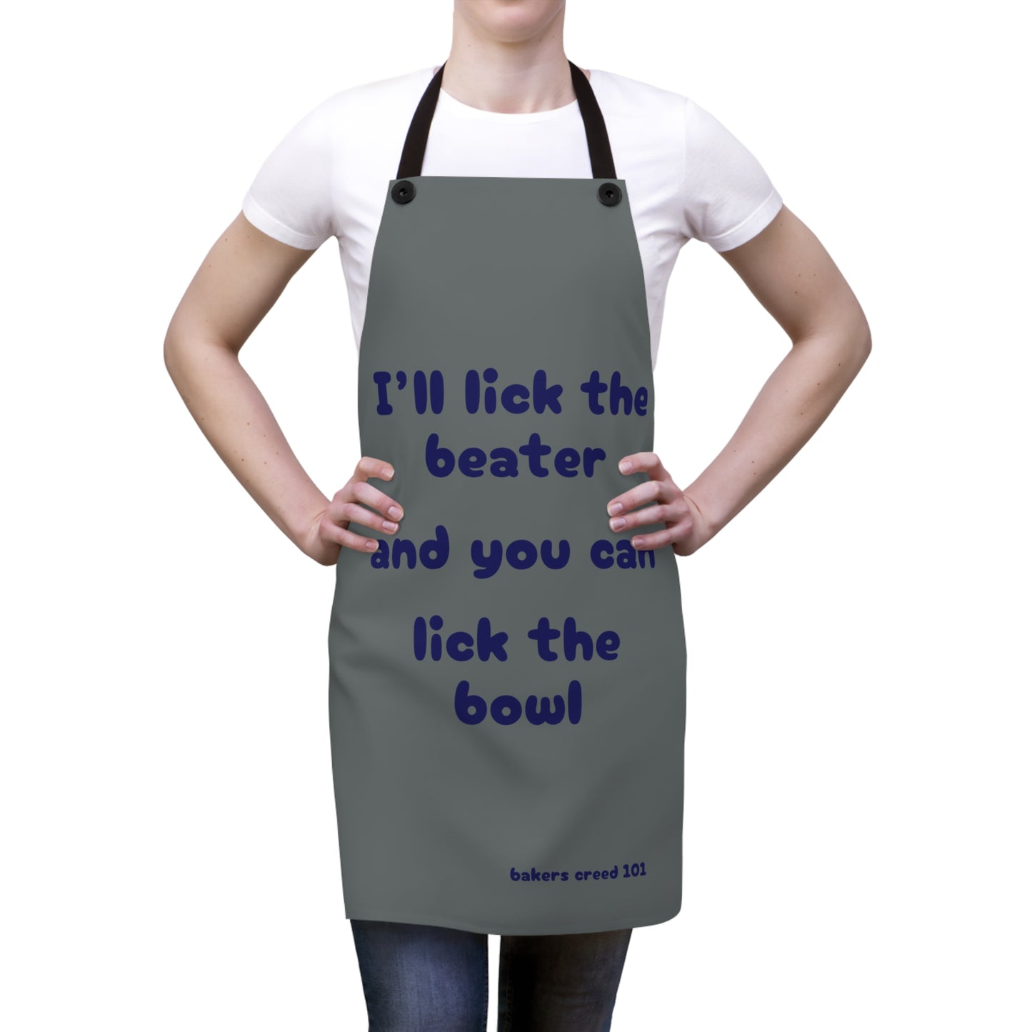 "I'll lick the beater and you can lick the bowl" (blue on dark gray) Apron BB110bldgx