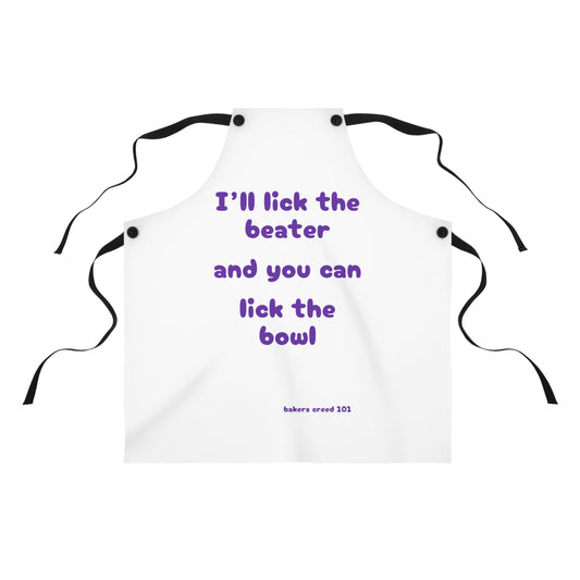 "I'll lick the beater and you can lick the bowl" (purple on white) Apron BB008ppw