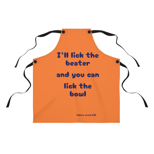 "I'll lick the beater and you can lick the bowl" (blue on crusta {orange}) Apron BB110blc