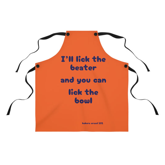 "I'll lick the beater and you can lick the bowl" (blue on orange) Apron BB110blo