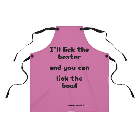 "I'll lick the beater and you can lick the bowl" (black on pink) Apron BB100bpk