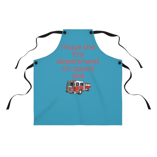 "I have the fire department on speed dial" (red on turquoise) Apron FD03rt1