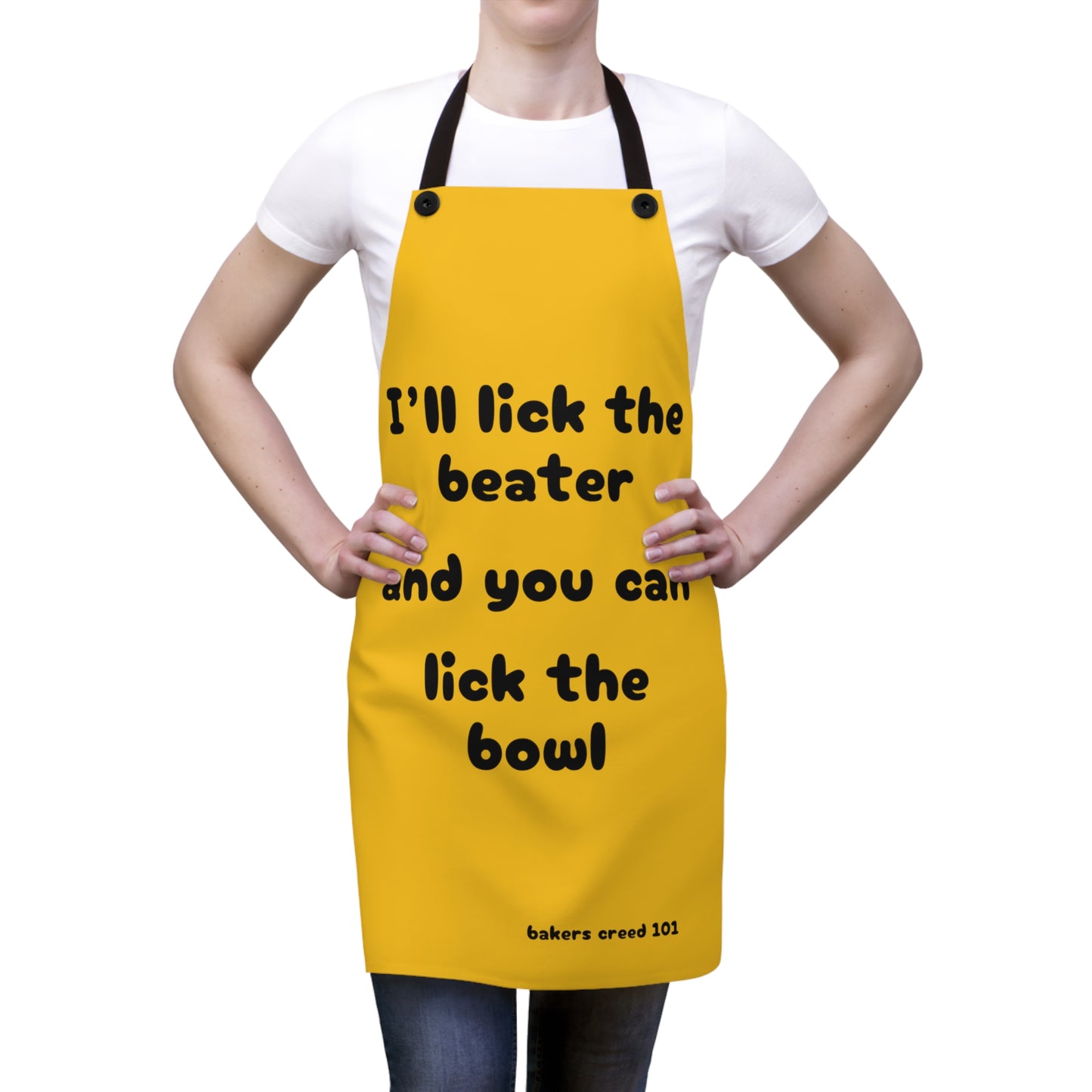 "I'll lick the beater and you can lick the bowl" (black on yellow) Apron BB100by