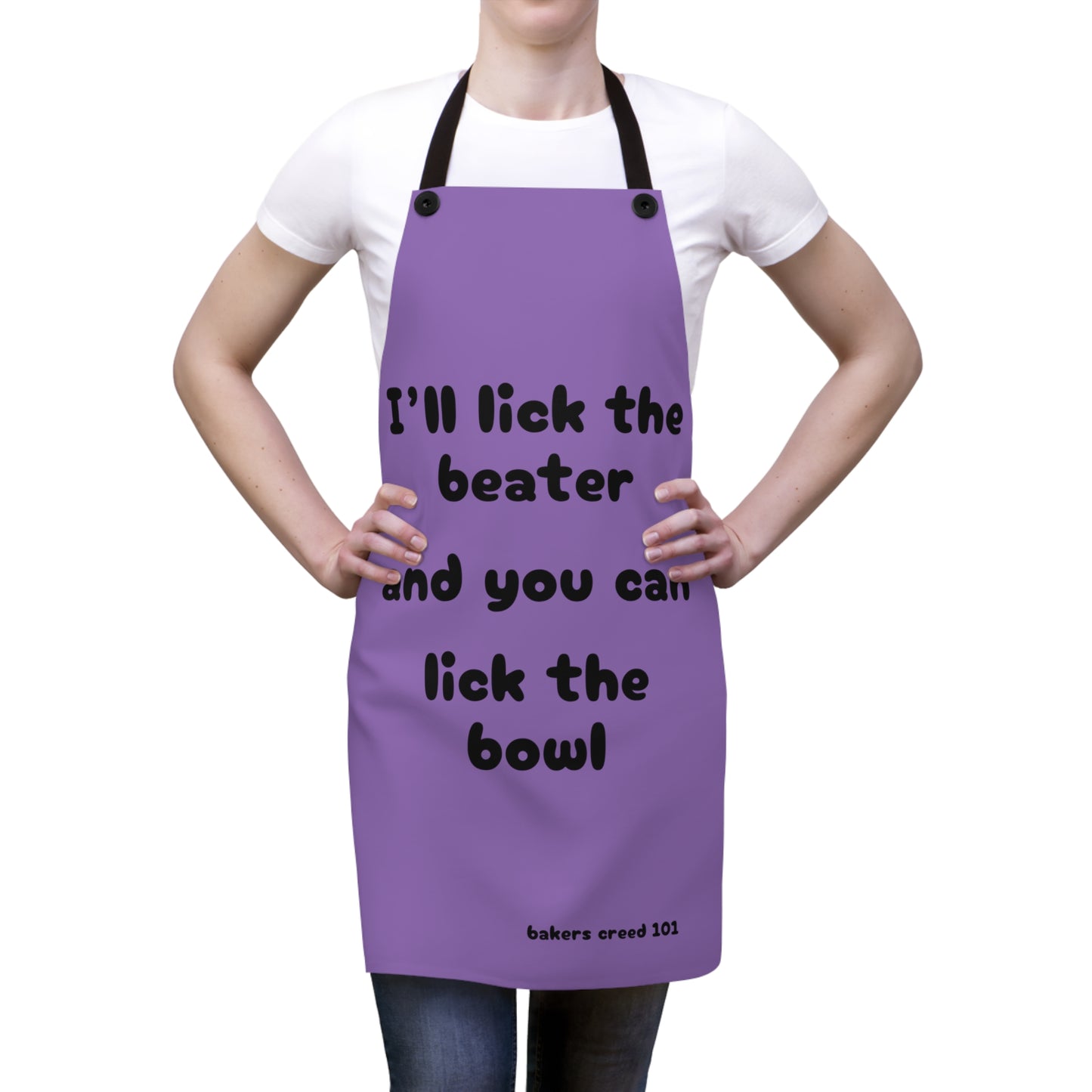 "I'll lick the beater and you can lick the bowl" (black on purple) Apron BB100blp