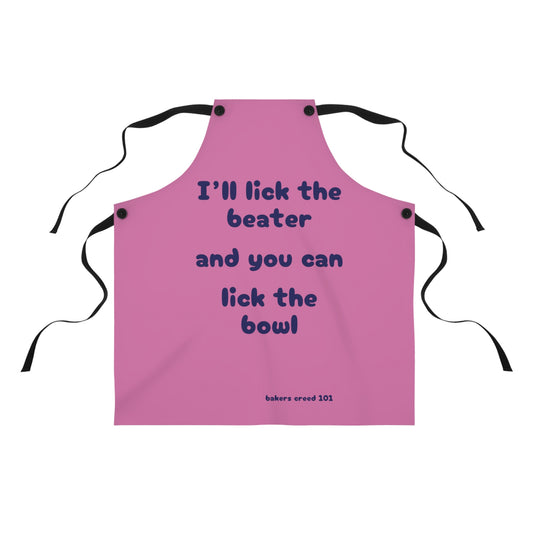 "I'll lick the beater and you can lick the bowl" (blue on pink) Apron BB110blpk