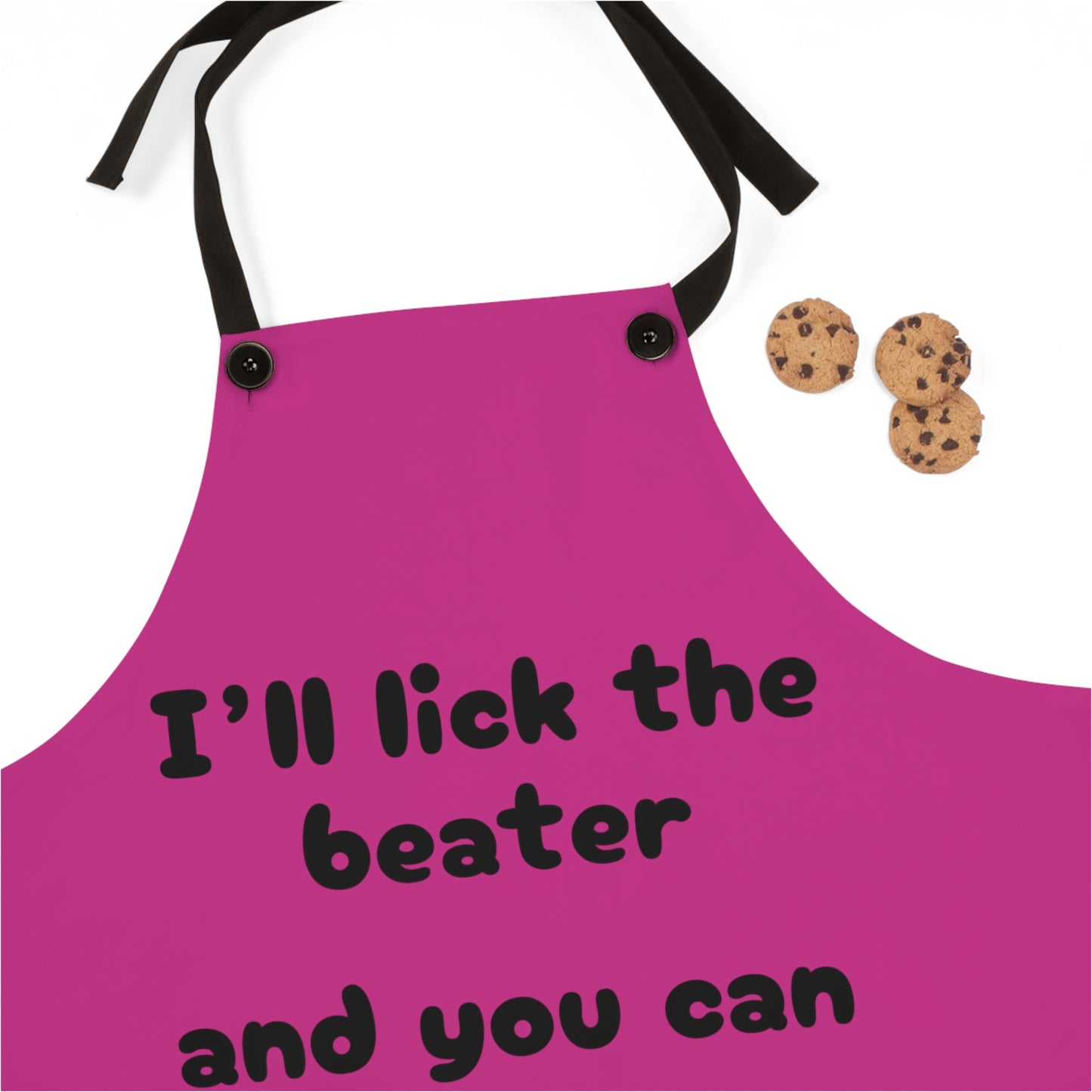 "I'll lick the beater and you can lick the bowl" (black on dark pink) Apron BB100bdp