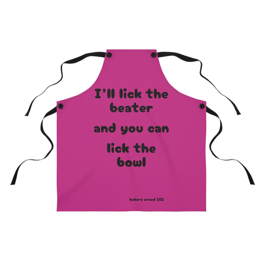 "I'll lick the beater and you can lick the bowl" (black on dark pink) Apron BB100bdp