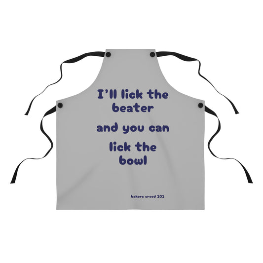 "I'll lick the beater and you can lick the bowl" (blue on light gray) Apron BB110bllg