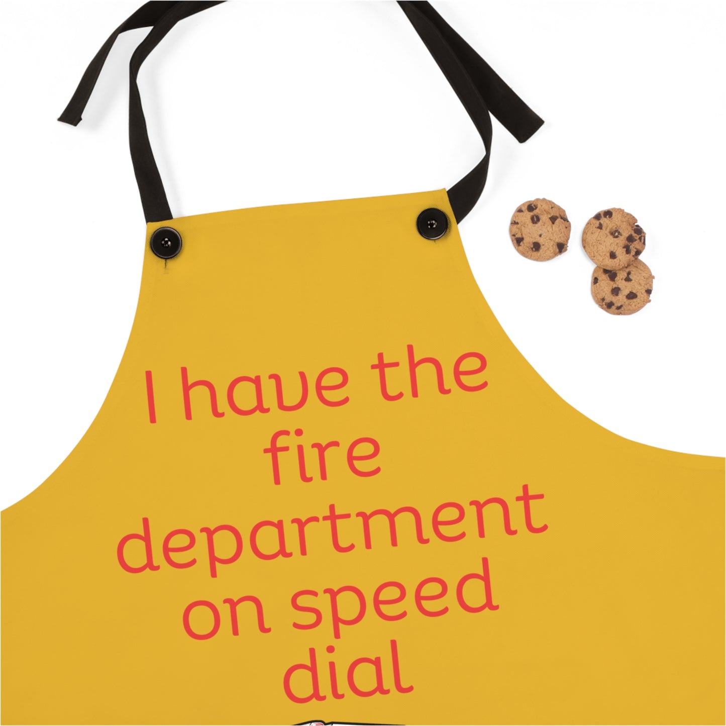 "I have the fire department on speed dial" (red on yellow) Apron FD03ry1