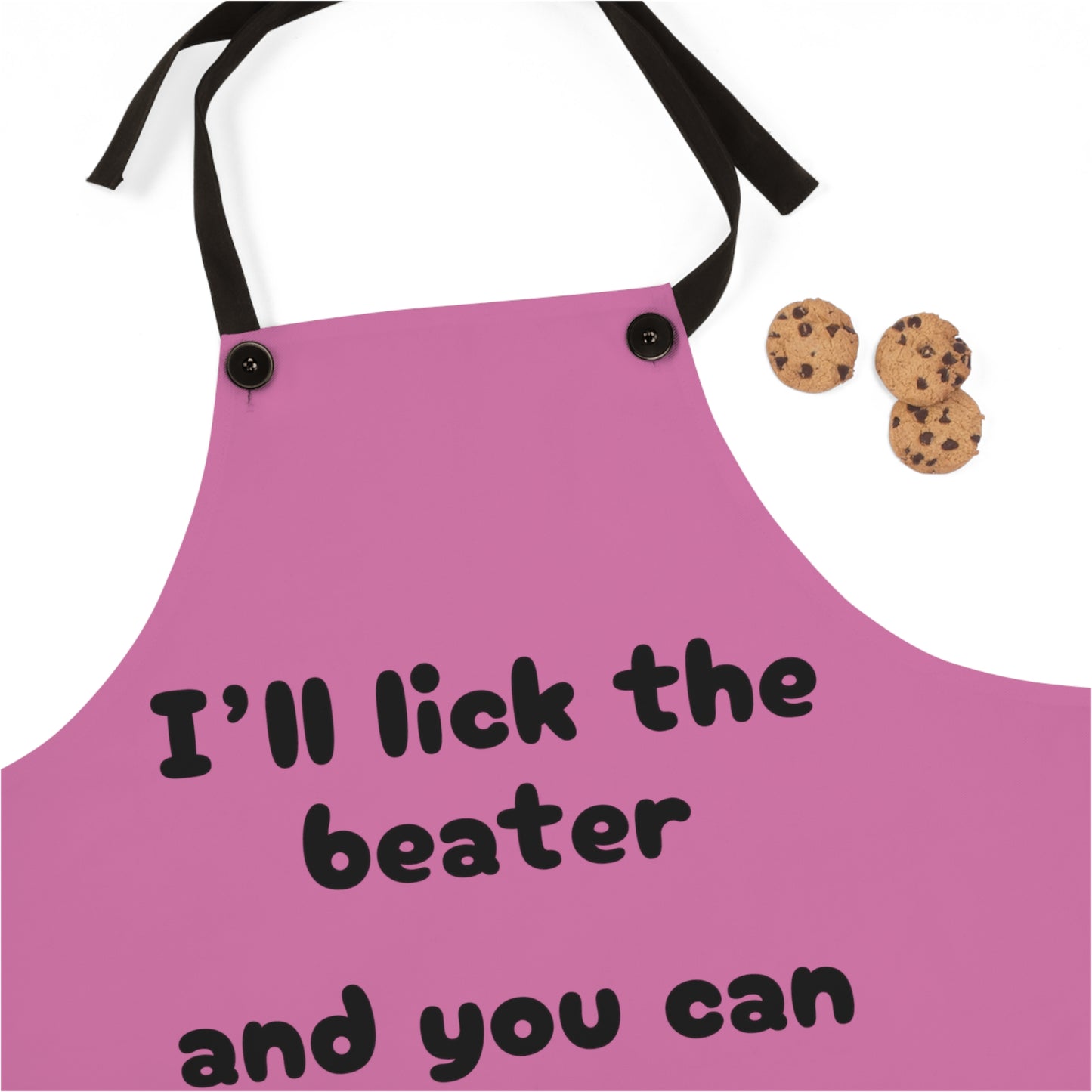 "I'll lick the beater and you can lick the bowl" (black on pink) Apron BB100bpk