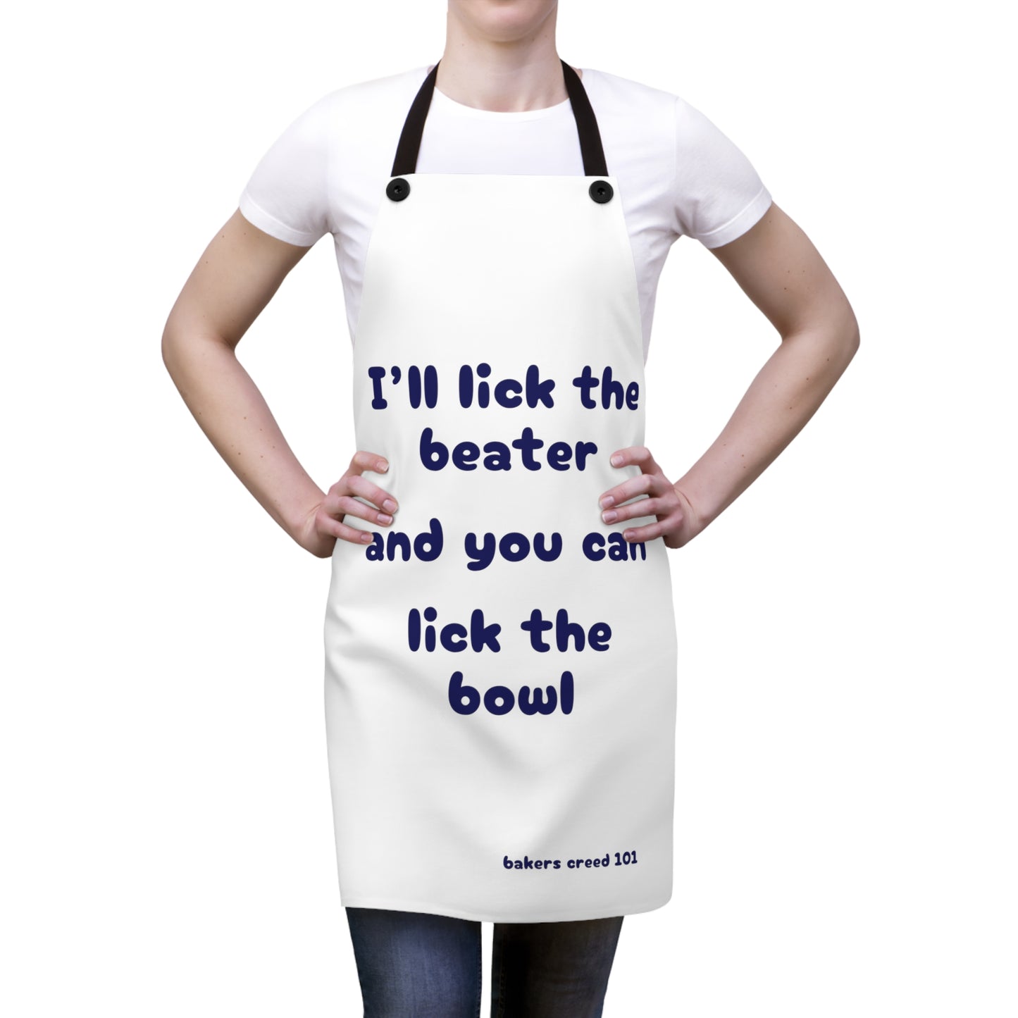 "I'll lick the beater and you can lick the bowl" (blue on white) Apron BB110blw