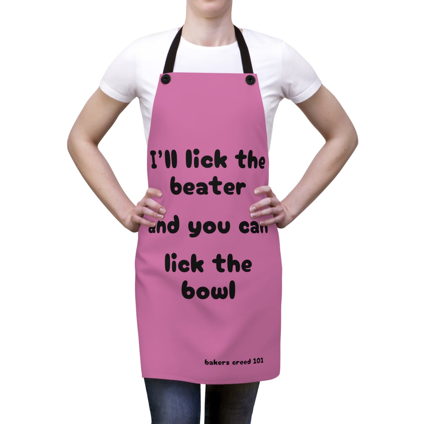 "I'll lick the beater and you can lick the bowl" (black on pink) Apron BB100bpk