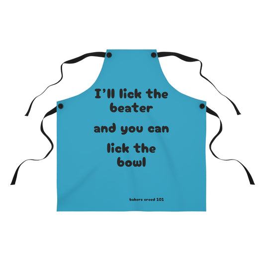 "I'll lick the beater and you can lick the bowl" (black on turquoise) Apron BB100bt