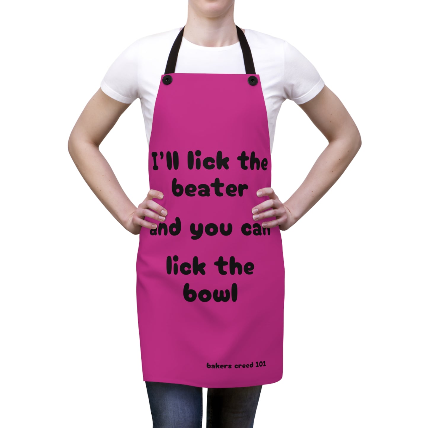 "I'll lick the beater and you can lick the bowl" (black on dark pink) Apron BB100bdp