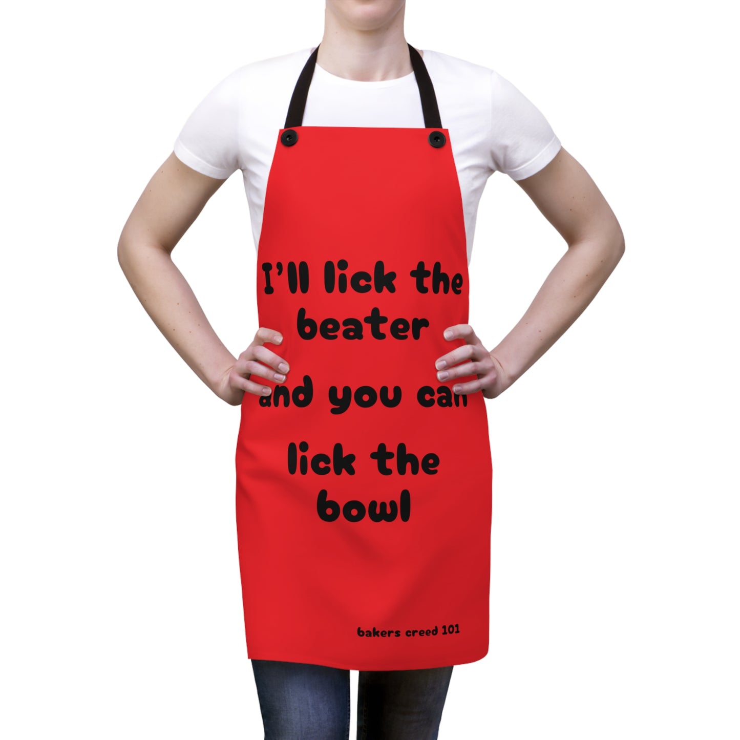 "I'll lick the beater and you can lick the bowl" (black on red) Apron BB100br