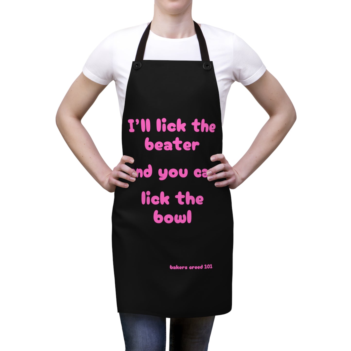 "I'll lick the beater and you can lick the bowl" (pink on black) Apron BB007pb