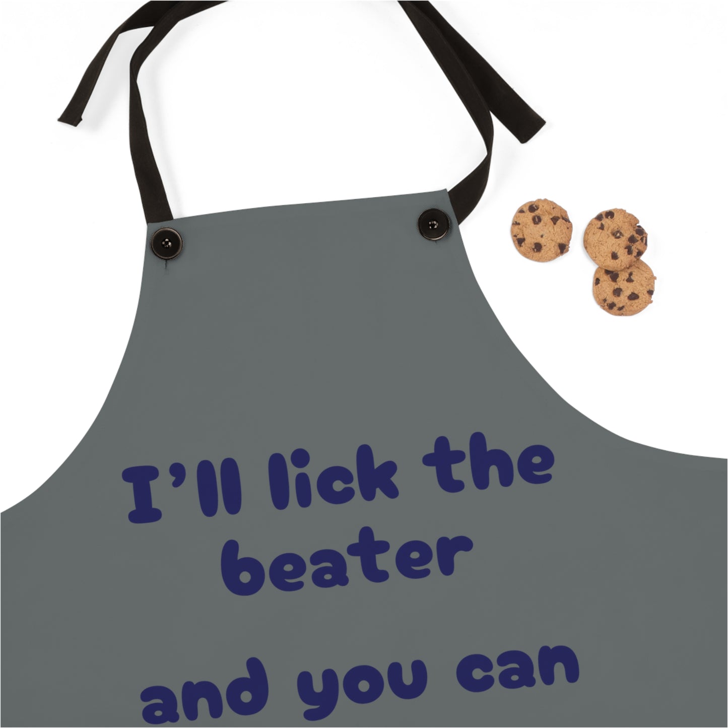 "I'll lick the beater and you can lick the bowl" (blue on dark gray) Apron BB110bldgx