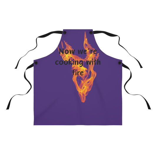 "Now We're Cooking With Fire" (black on light purple ) Apron FD03bpp