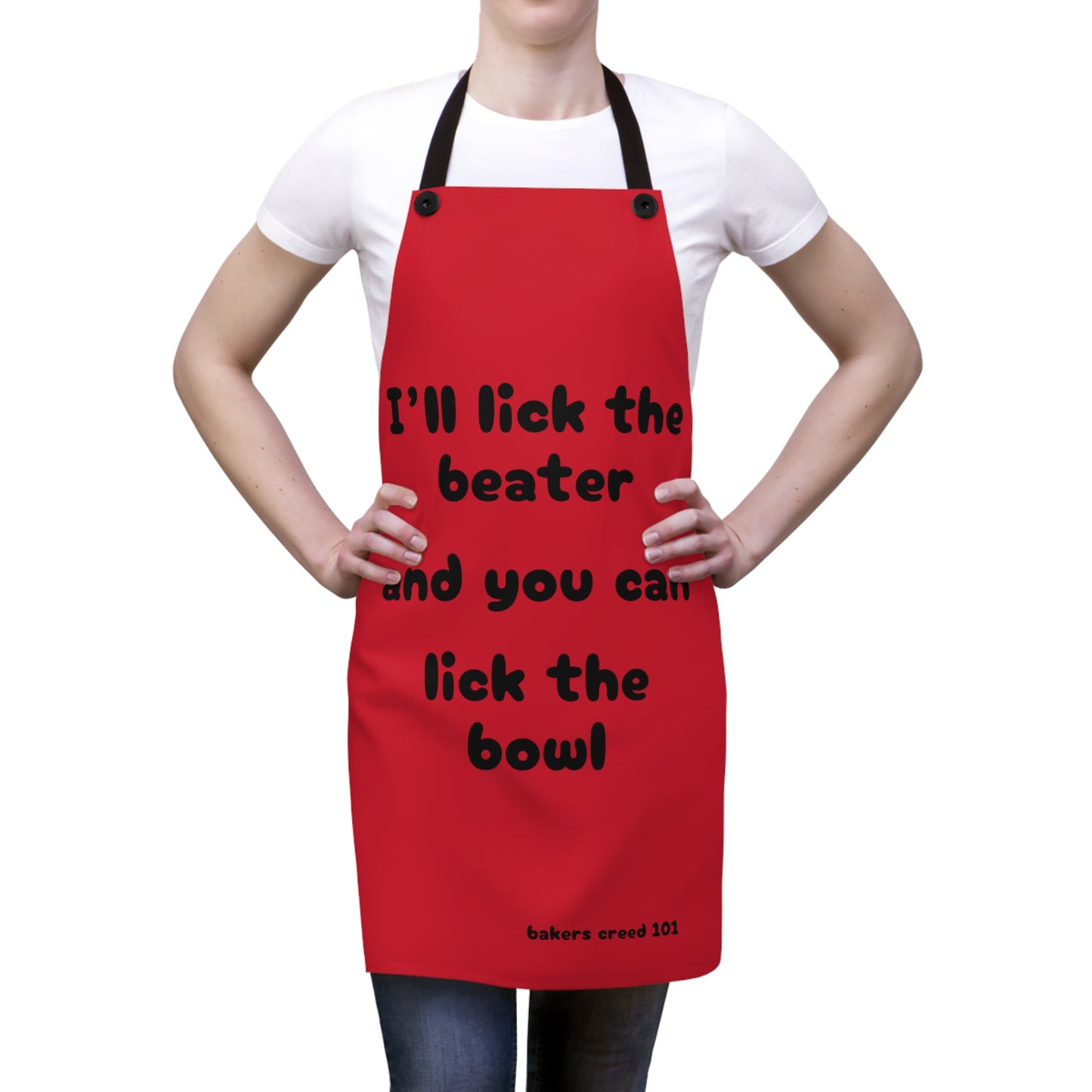 "I'll lick the beater and you can lick the bowl" (black on red) Apron BB100bdr